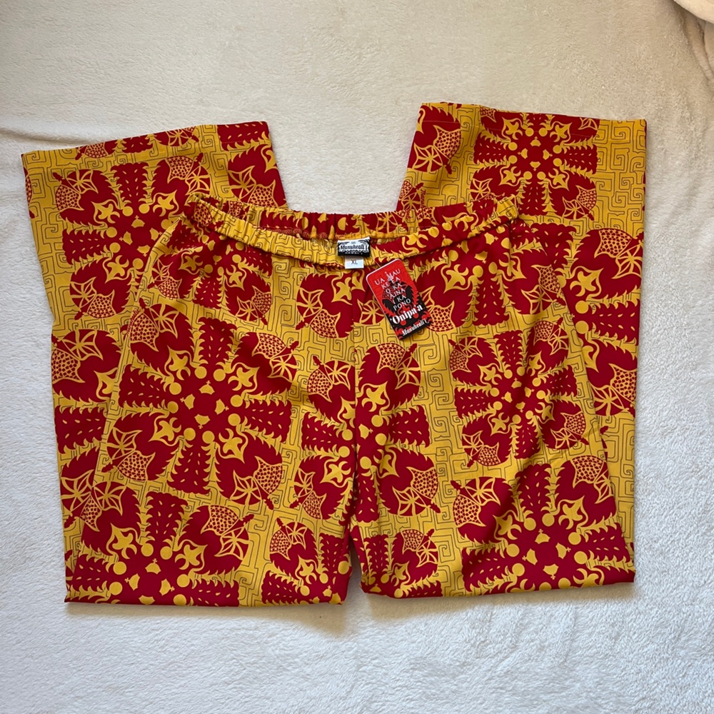 Manuhealii Red & Yellow Printed Wide-Leg Jumpsuit Pants